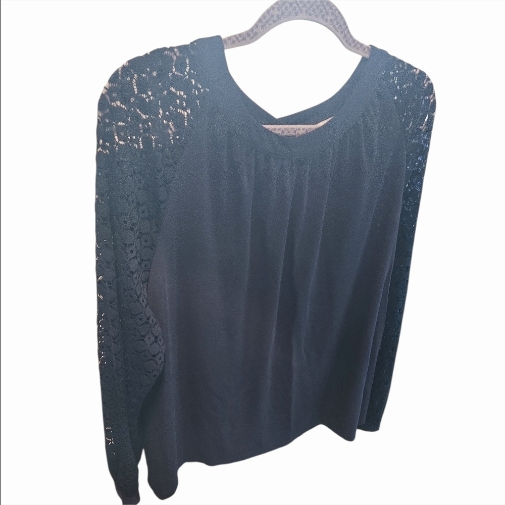 Hanna Nikole Blue Lace Sleeve Women's Top-Size 20W EUC